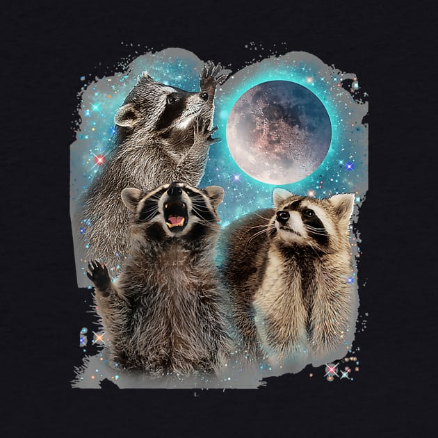 3 Racoon Moon Howling Raccoon Head Funny For Men, Women by jadolomadolo